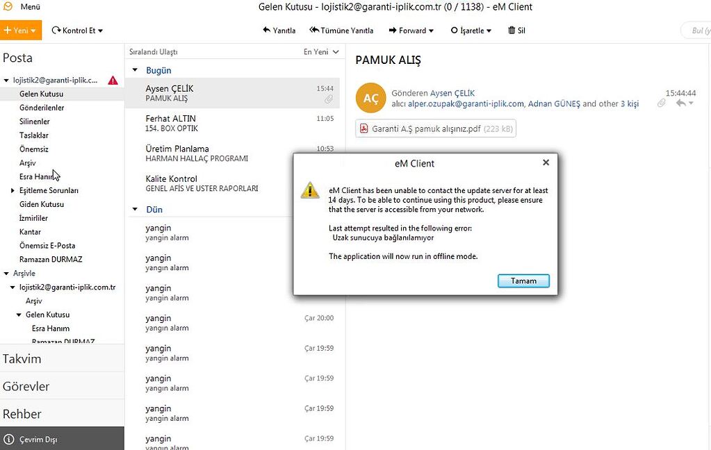 Client 7 eMClient 7 Server for at last 14 days error - eM Client