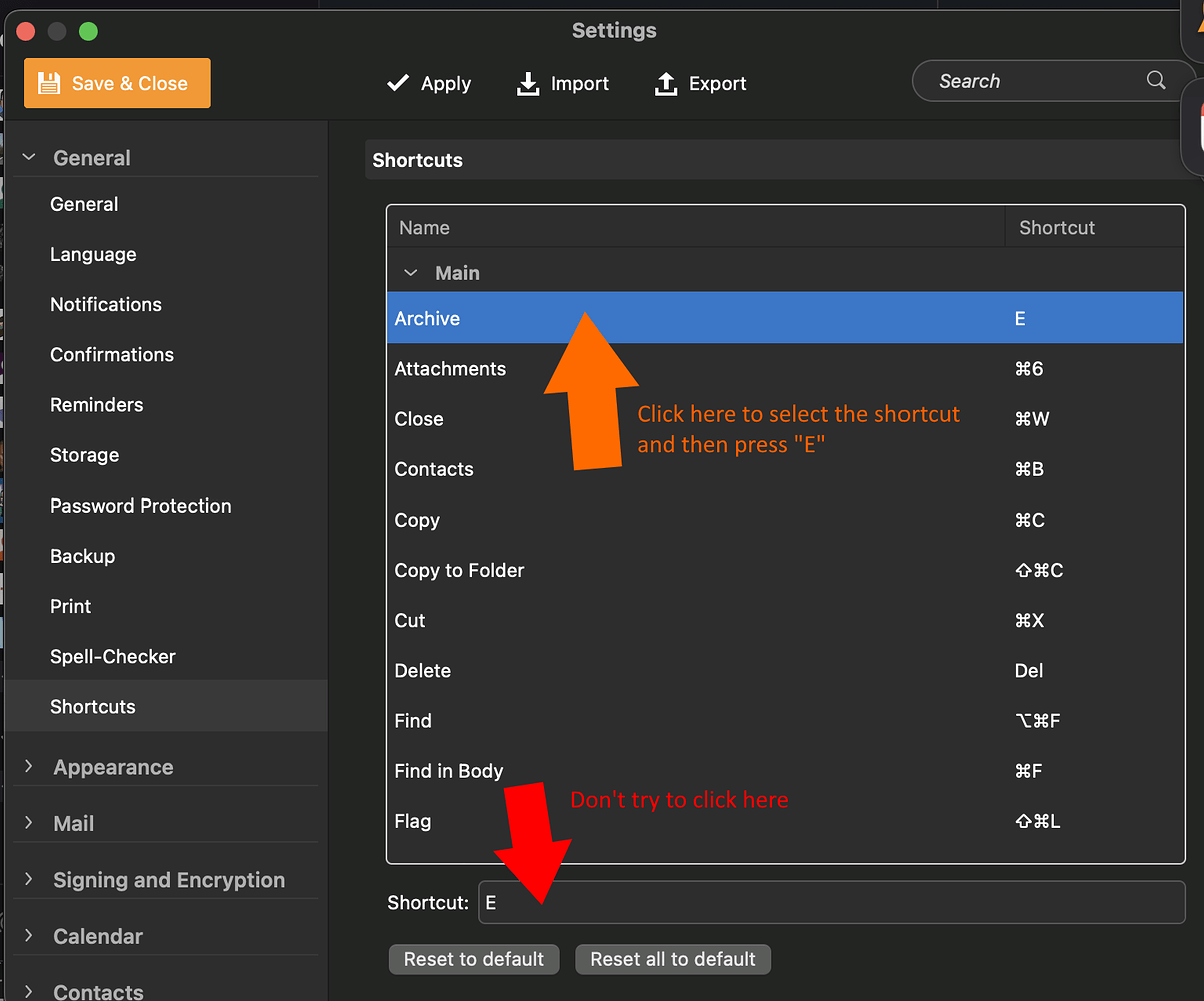 Keyboard shortcuts - Mail - eM Client