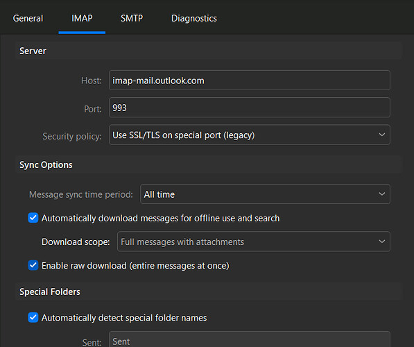 imap settings