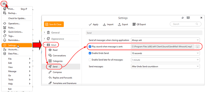 eMClient - sendMailSound