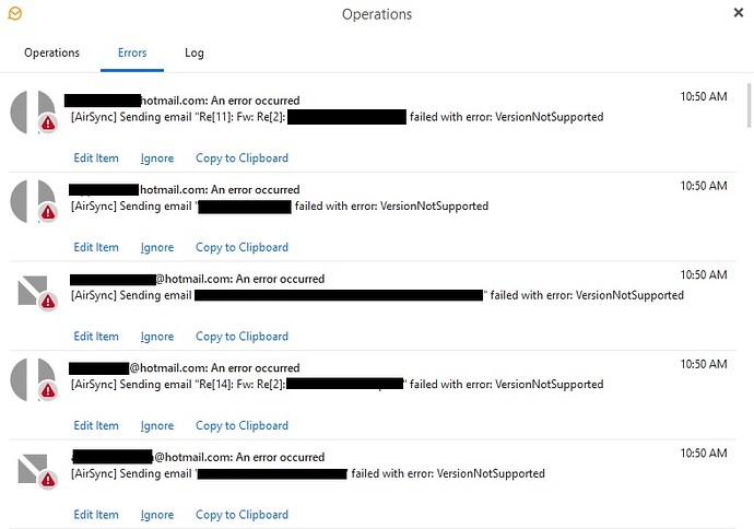 Airsync Sending mail error Em Client