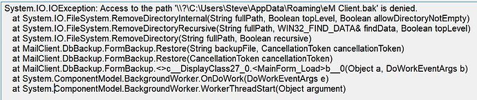 emClient Restore Error