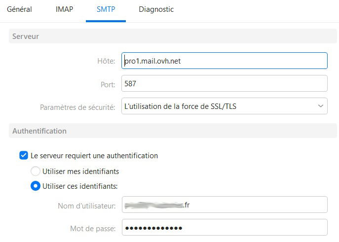 eM Client - OVH - Smtp settings