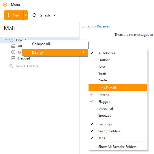 em client how to reorder email folders