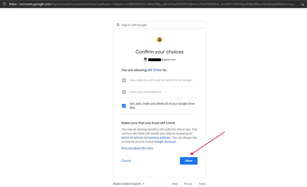 eM client gmail login asking to access and control all google drive files -  Mail - eM Client