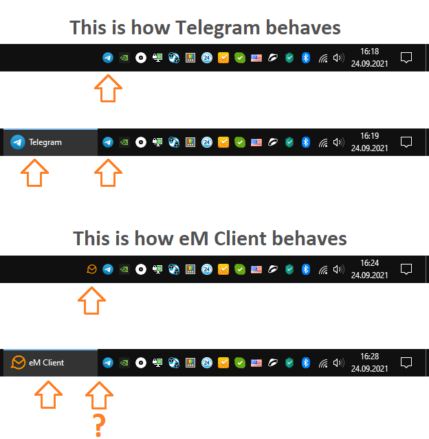 Show Icon In System Tray While Main Window Of EM Client Is Open on