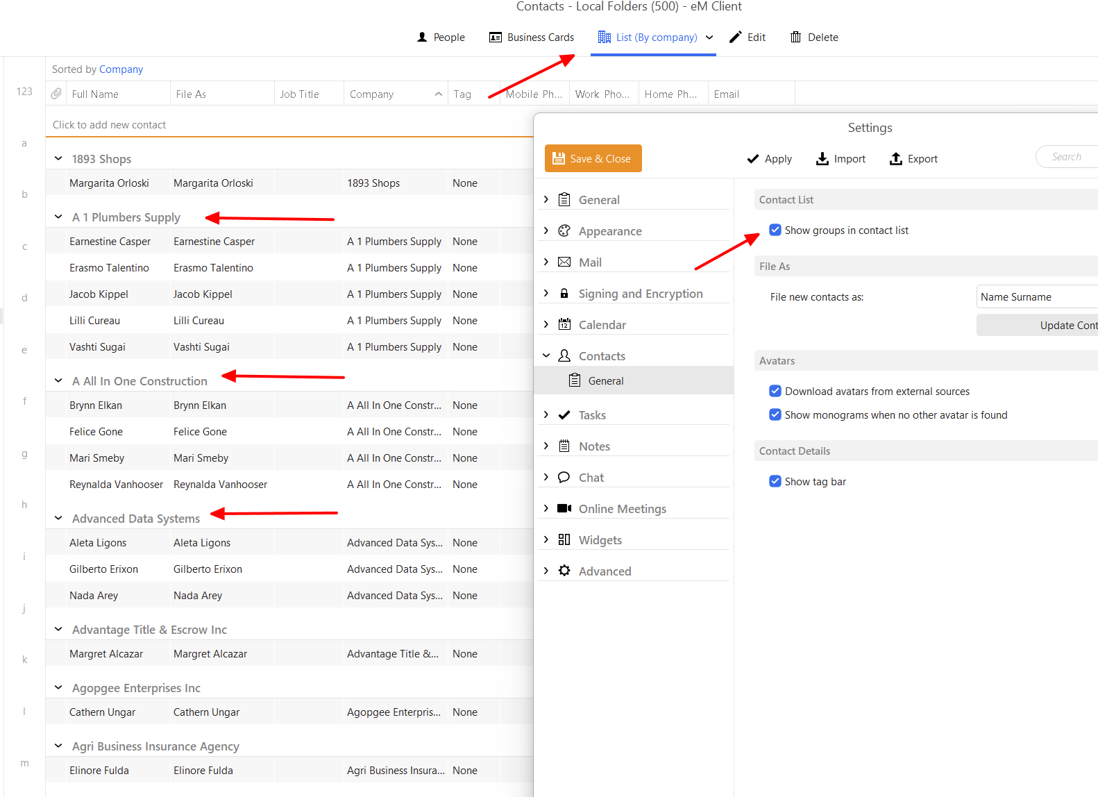 Avatars and contact groups clogging up Contacts - unable to remove - eM ...