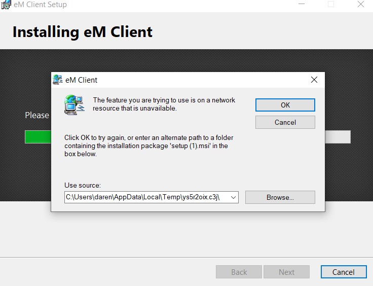 eM Client error message