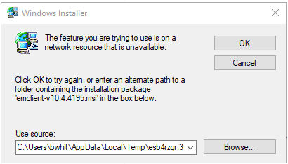 emclient uninstall error